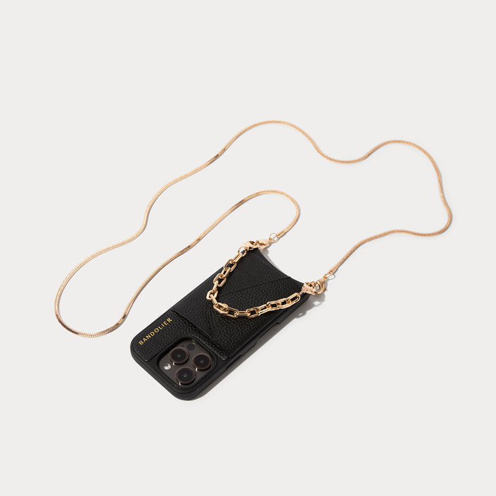 Gia Side Slot Leather Crossbody Bandolier Set - Black/Gold