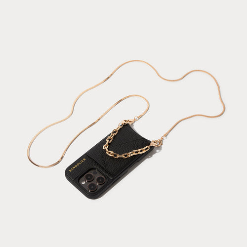 Gia Side Slot Leather Crossbody Bandolier Set - Black/Gold