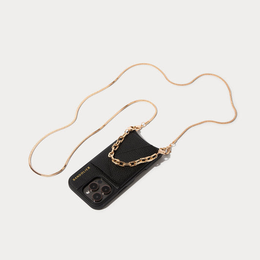 Gia Side Slot Leather Crossbody Bandolier Set - Black/Gold
