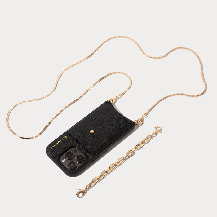Gia Side Slot Leather Crossbody Bandolier Set - Black/Gold