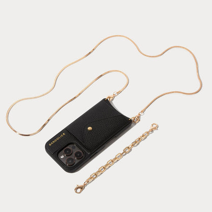 Gia Side Slot Leather Crossbody Bandolier Set - Black/Gold