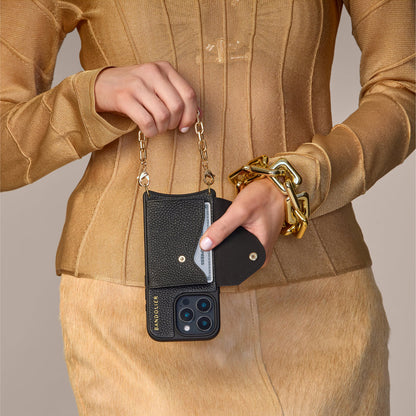Gia Side Slot Leather Crossbody Bandolier Set - Black/Gold