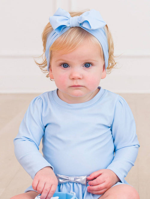Girls Light Blue Shimmer Swim + Active Bow Headband
