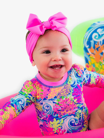 Girls Neon Pink Swim + Active Bow Headband