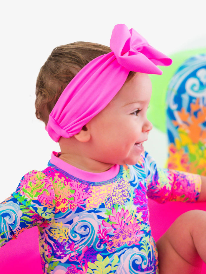 Girls Neon Pink Swim + Active Bow Headband