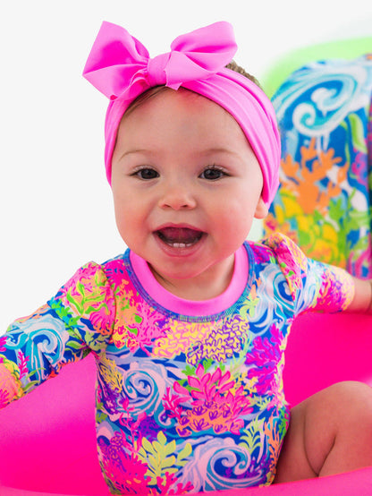 Girls Neon Pink Swim + Active Bow Headband