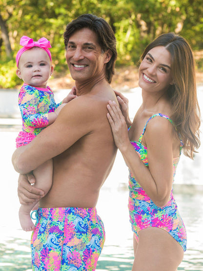 Girls Neon Pink Swim + Active Bow Headband
