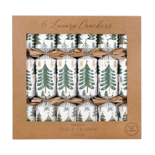 Gisela Graham Box Of 6 Christmas Crackers - Green Trees