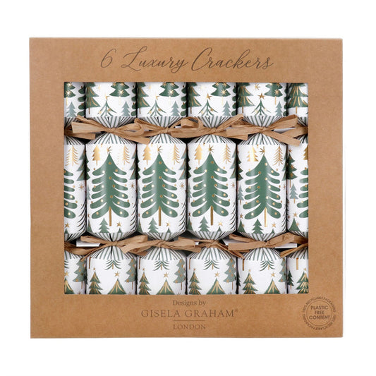 Gisela Graham Box Of 6 Christmas Crackers - Green Trees