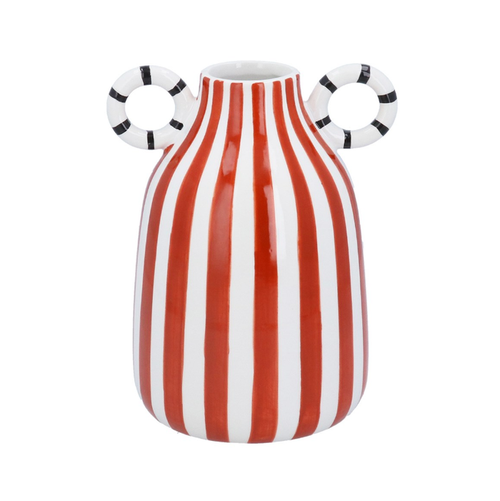 Gisela Graham Ceramic Modernist Vase - Dark Red Stripe