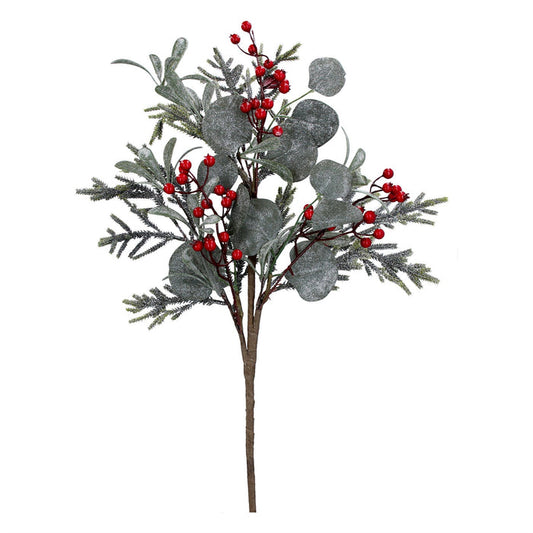 Gisela Graham Frosted Leaf/Red Berry Christmas Spray