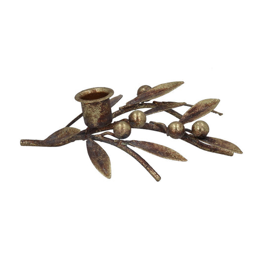 Gisela Graham Iron Candlestick -  Antique Gold Sprig/Berries