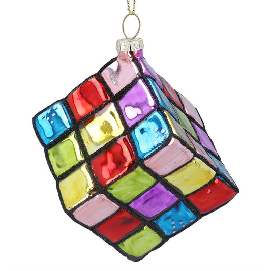 Gisela Graham Novelty Glass Christmas Decoration - Rubiks Cube