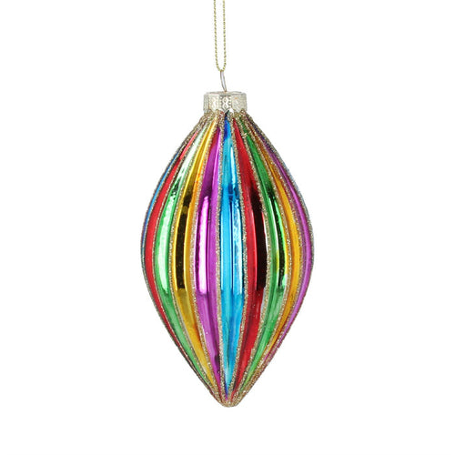 Gisela Graham Rainbow Ribbed Oval Glass Bauble