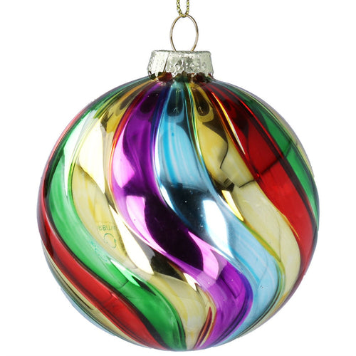 Gisela Graham Rainbow Swirl Glass Bauble
