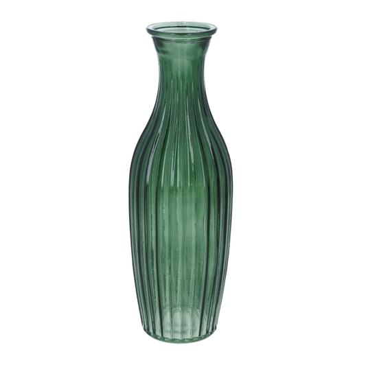 Gisela Graham Ribbed Glass Tall Bud Vase - Emerald Green