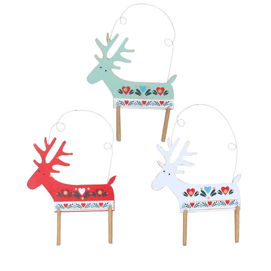 Gisela Graham Wooden Alpine Reindeer Hanging Decoration