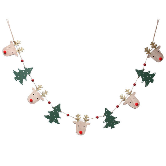 Gisela Graham Wooden Tree & Reindeer Garland