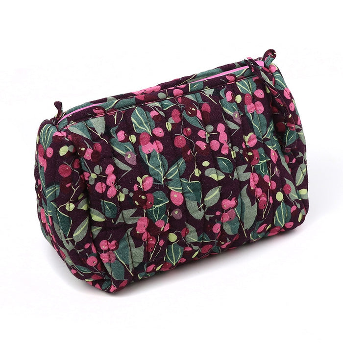 Green & Aubergine Winter Berries Print Toiletry/Make-Up Bag - Small