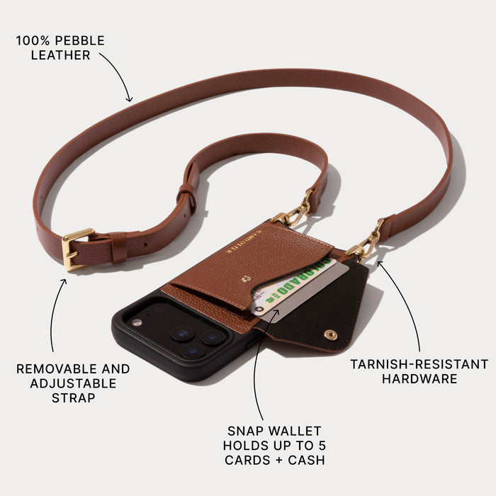 Hailey Side Slot Leather Crossbody Bandolier - Cognac/Gold
