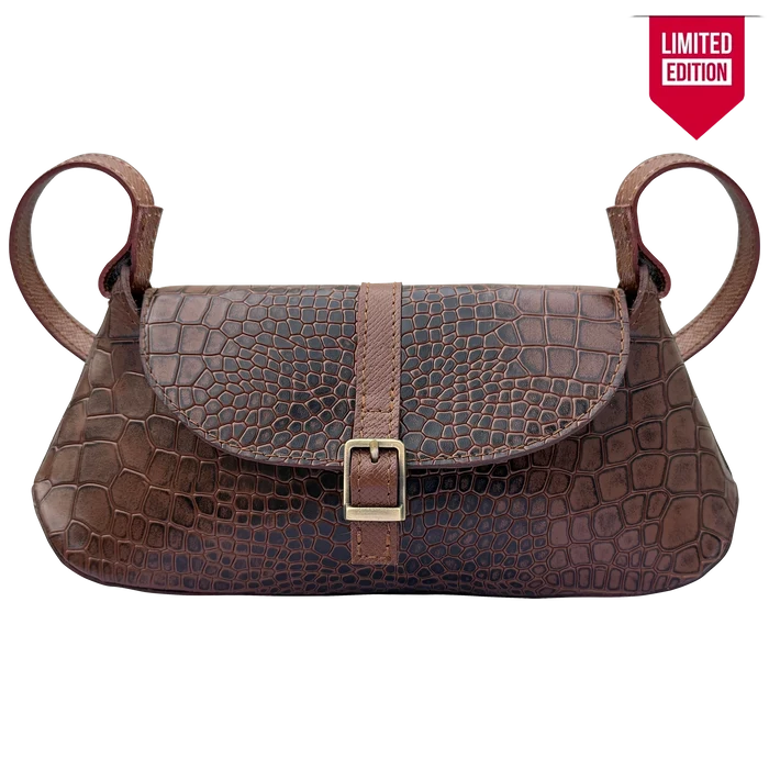 Halley Croc-Embossed Mini Shoulder Bag - Trapezoid Crossbody Sling Bag
