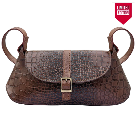 Halley Croc-Embossed Mini Shoulder Bag - Trapezoid Crossbody Sling Bag