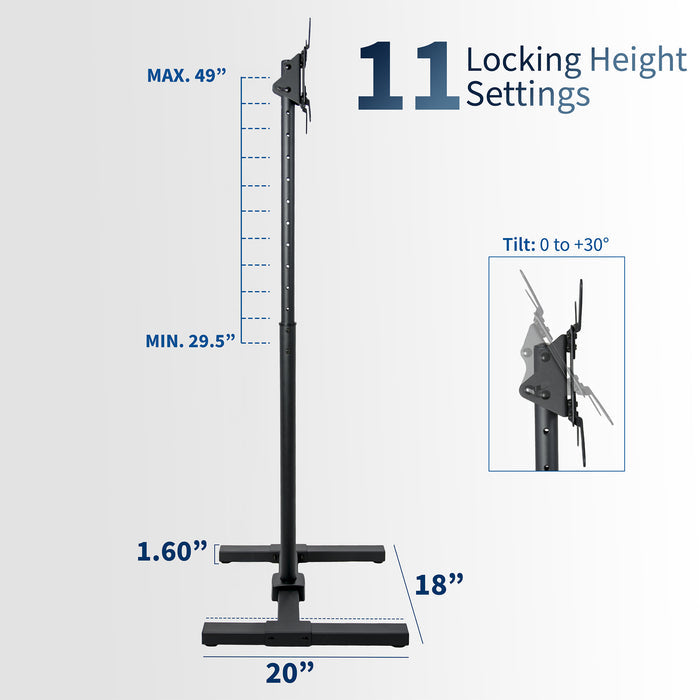Sturdy height adjustable TV stand with tilt and leveling feet.