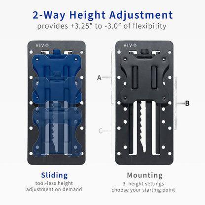 Two adjustable mounting plates with sliding and mounting features on a white background.