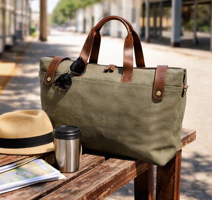 Hudson Canvas Leather Duffle Bag | Organized Travel Weekend Bag