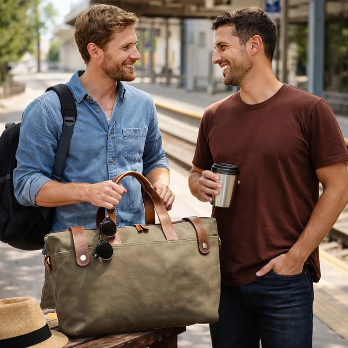 Hudson Canvas Leather Duffle Bag | Organized Travel Weekend Bag