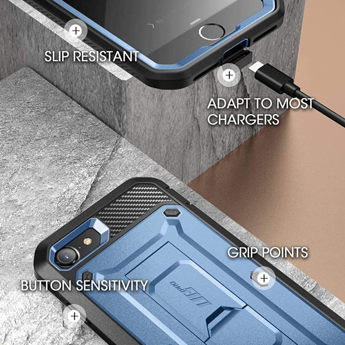 iPhone SE Unicorn Beetle Pro Full-Body Case with Kickstand(open box)-Metallic Blue