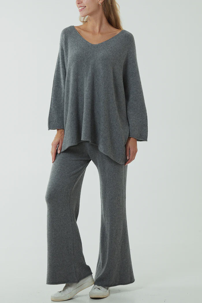 Jo V-Neck Soft Touch Lounge Set - Grey