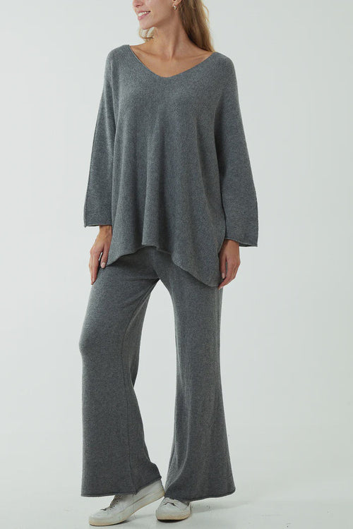 Jo V-Neck Soft Touch Lounge Set - Grey