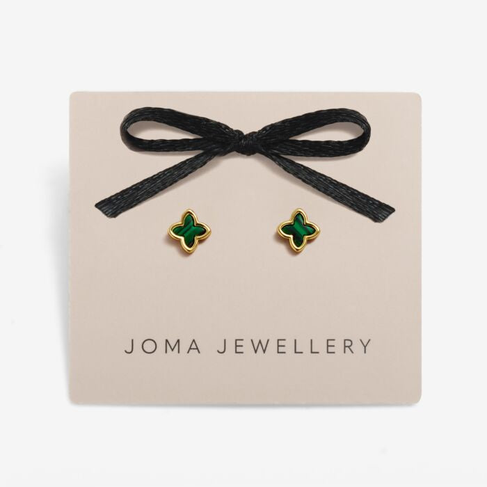 Joma Loved By You Green Clover Gold Earrings