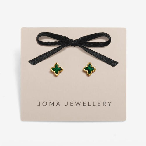 Joma Loved By You Green Clover Gold Earrings
