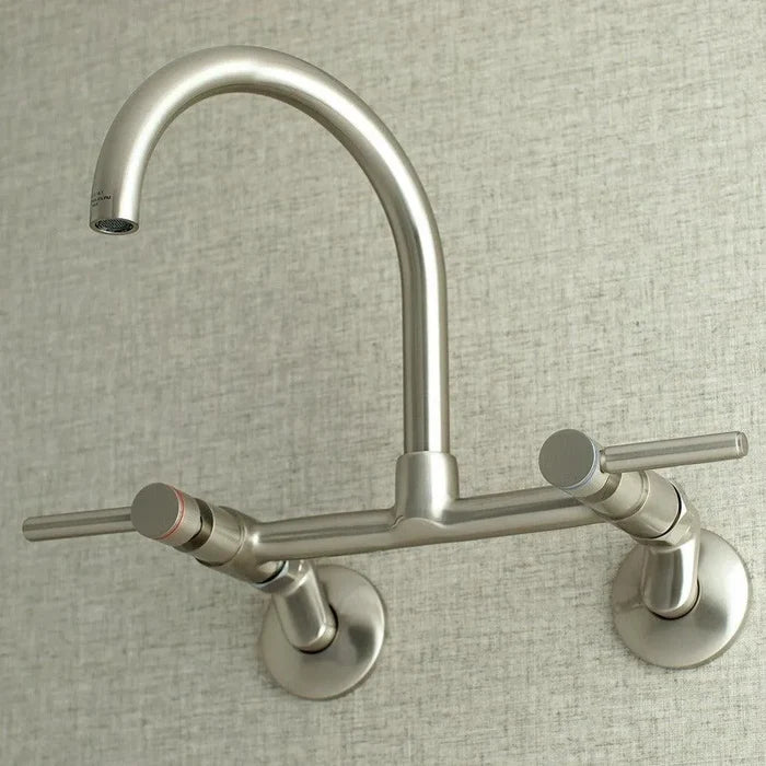 Kingston Brass Concord 8 in. Adjustable Center Wall Mount Kitchen Faucet (KS814) Brushed Nickel