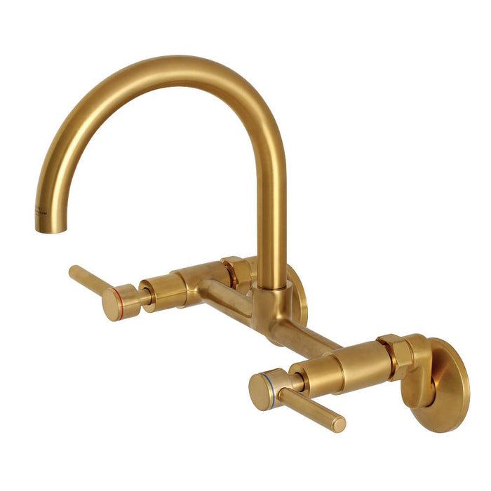 Kingston Brass Concord 8 in. Adjustable Center Wall Mount Kitchen Faucet (KS814) Brushed Brass