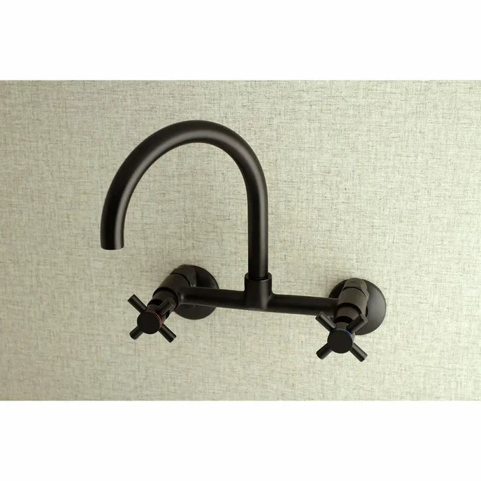 Kingston Brass Concord 8 in. Adjustable Center Wall Mount Kitchen Faucet (KS414) Matte Black