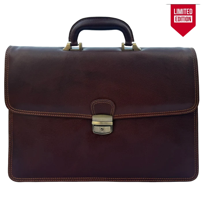 Leather Briefcase for Men - Slim Professional Laptop Messenger Bag