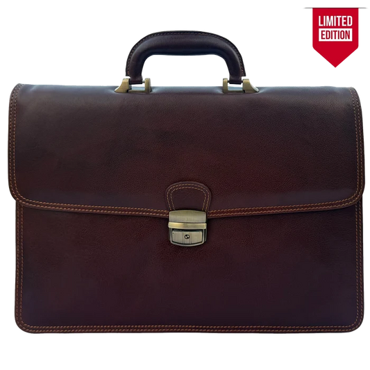 Leather Briefcase for Men - Slim Professional Laptop Messenger Bag