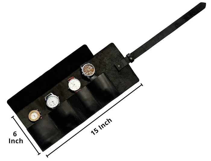 Leather Watch Roll | Full-Grain 4-Watch Travel Case
