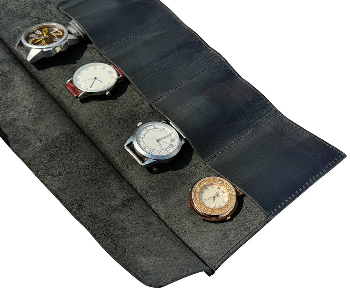 Leather Watch Roll | Full-Grain 4-Watch Travel Case