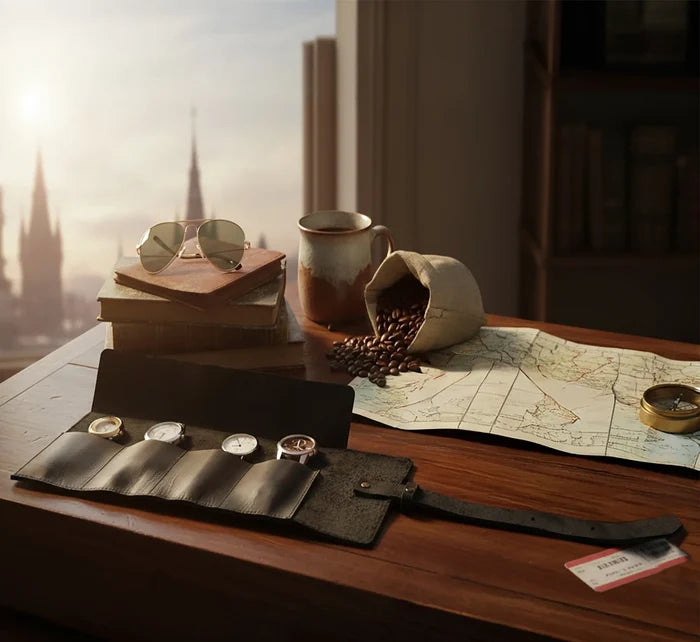 Leather Watch Roll | Full-Grain 4-Watch Travel Case
