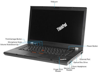 Lenovo T530 15.6" Laptop - Intel Core i5 2.60GHz, 8GB RAM, 240GB SSD, Webcam, Windows 10 Pro - Coretek Computers