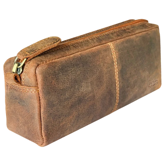 Leo Full Grain Leather Pencil Case – Handcrafted Pen Pouch Zipper Pencil Organizer