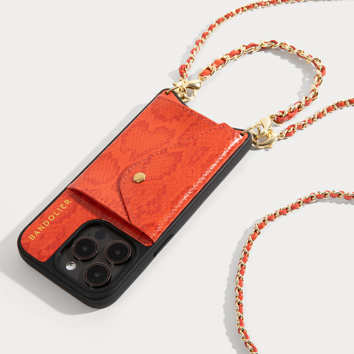 Lily Crossbody iPhone Case Set - Orange Snake/Gold