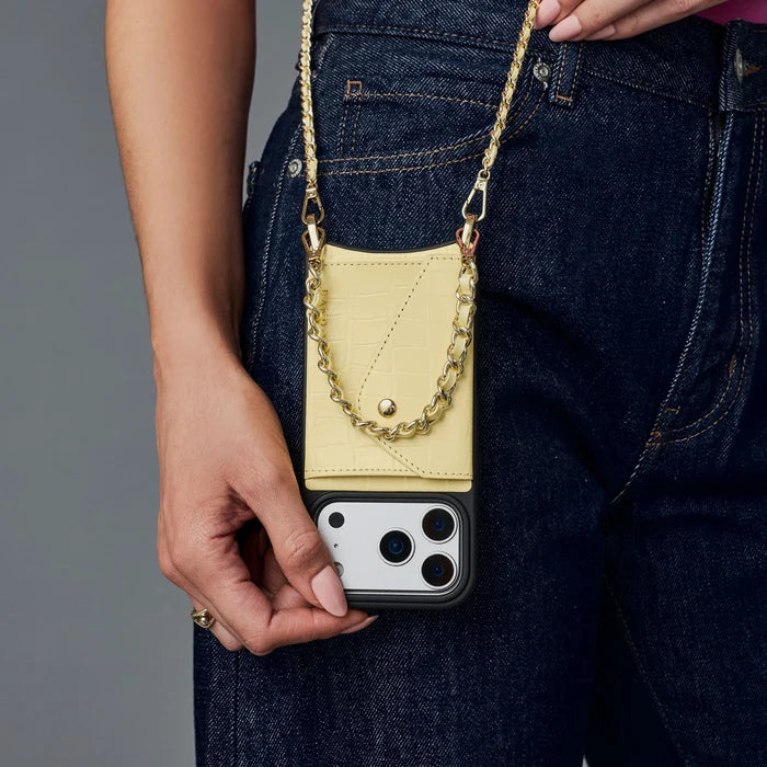 Lily Crossbody Phone Case Set - Butter Yellow Croc/Gold
