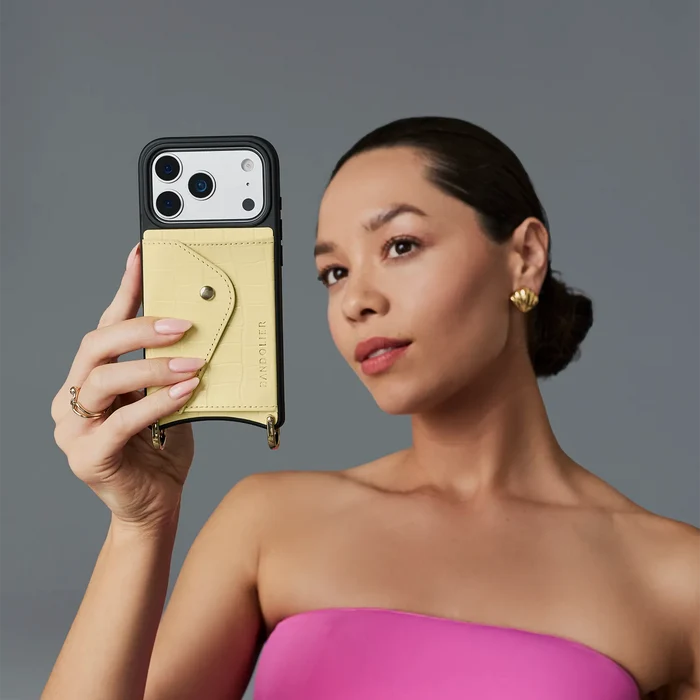 Lily Crossbody Phone Case Set - Butter Yellow Croc/Gold