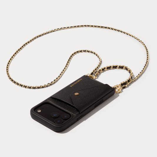 Lily Side Slot Leather Crossbody Bandolier Set - Black/Gold