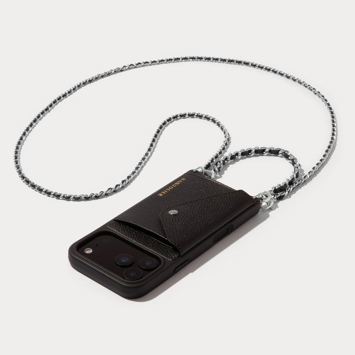 Lily Side Slot Leather Crossbody Bandolier Set - Black/Silver